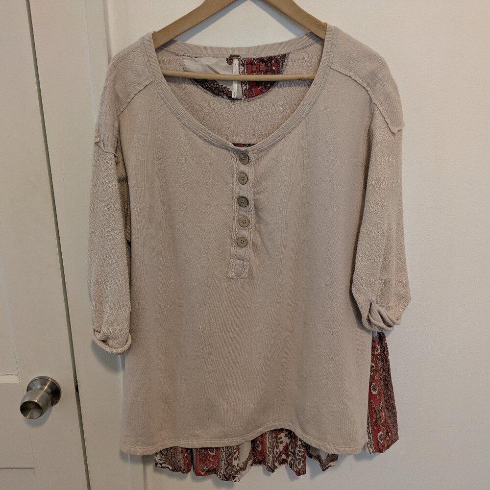 Free People "Cool Baby" Ivory Henley Mixed Media Pullover - Picture 2 of 11